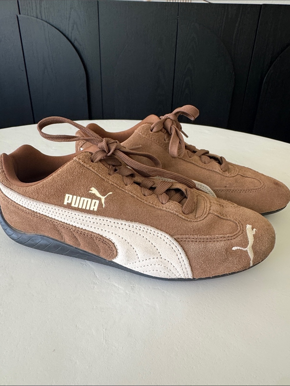 Puma Brown Suede Sneakers with Cream Formstripe